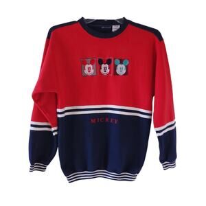 RARE Disney 90s Vintage Embroidery Sweatshirt Medium Men Red Blue Mickey Mouse